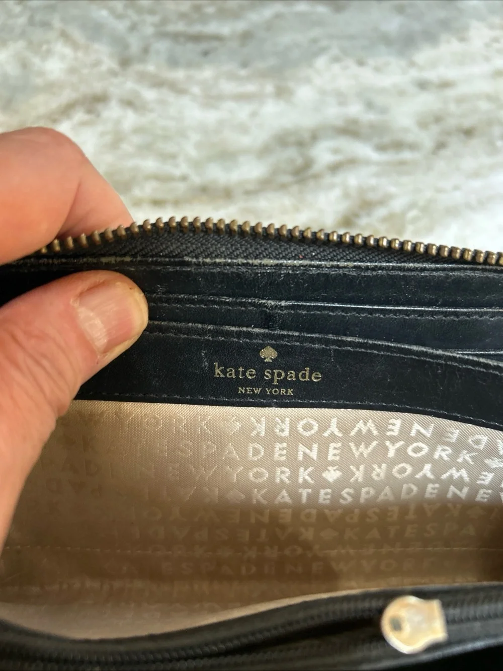 Kate Spade Snakeskin Embossed Leather Metallic Zip Large Wallet in Tan/Black
